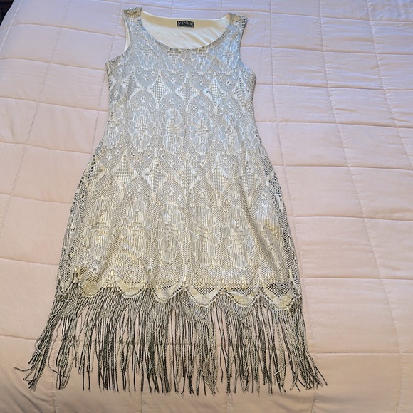 Venus beautiful fringed bottom silver with black party dress - Picture 1 of 6